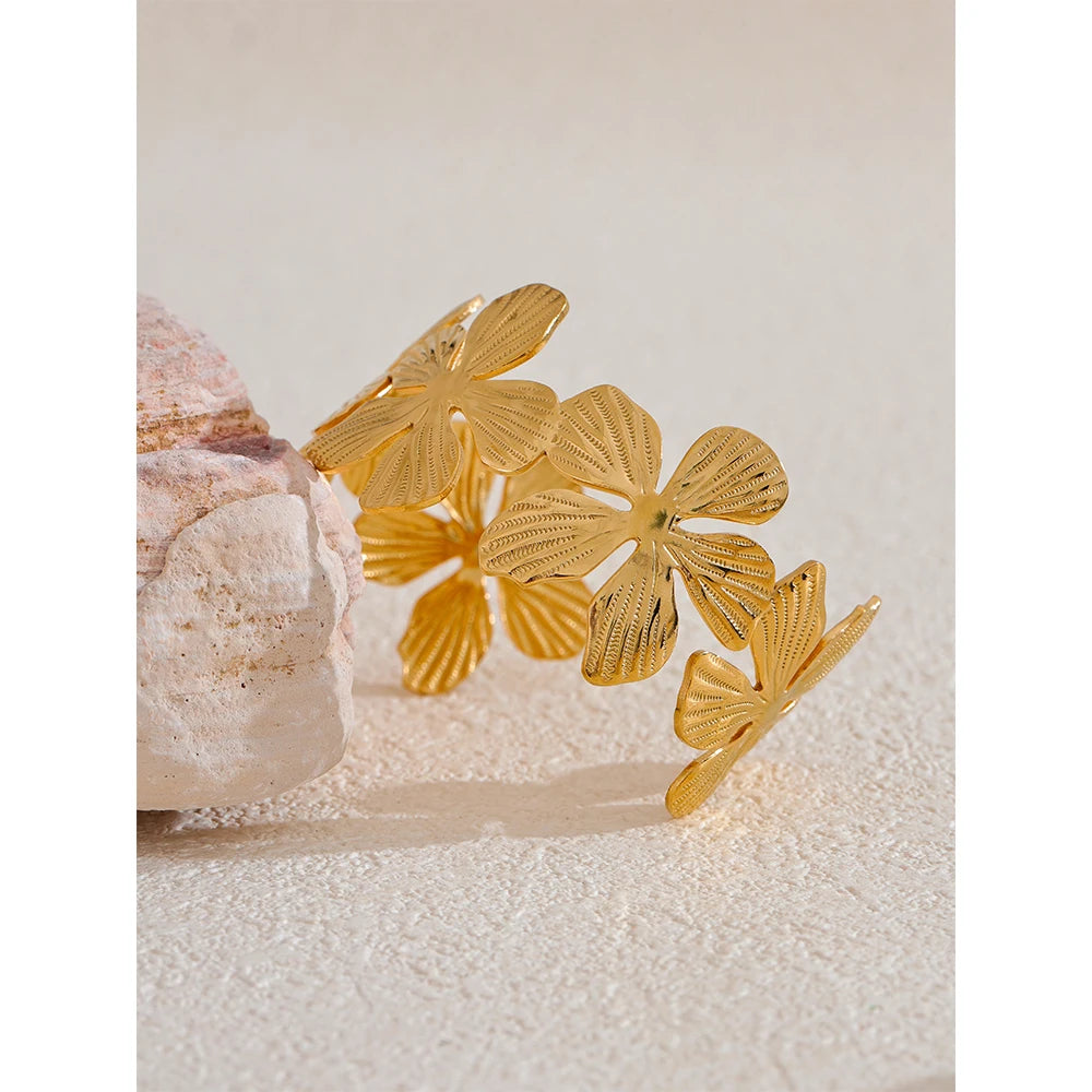 Steel Flower Cuff Open Bracelet